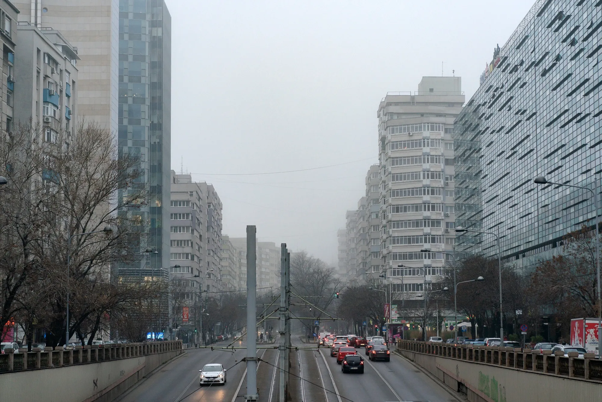 Morning traffic in Bucharest, Romania.