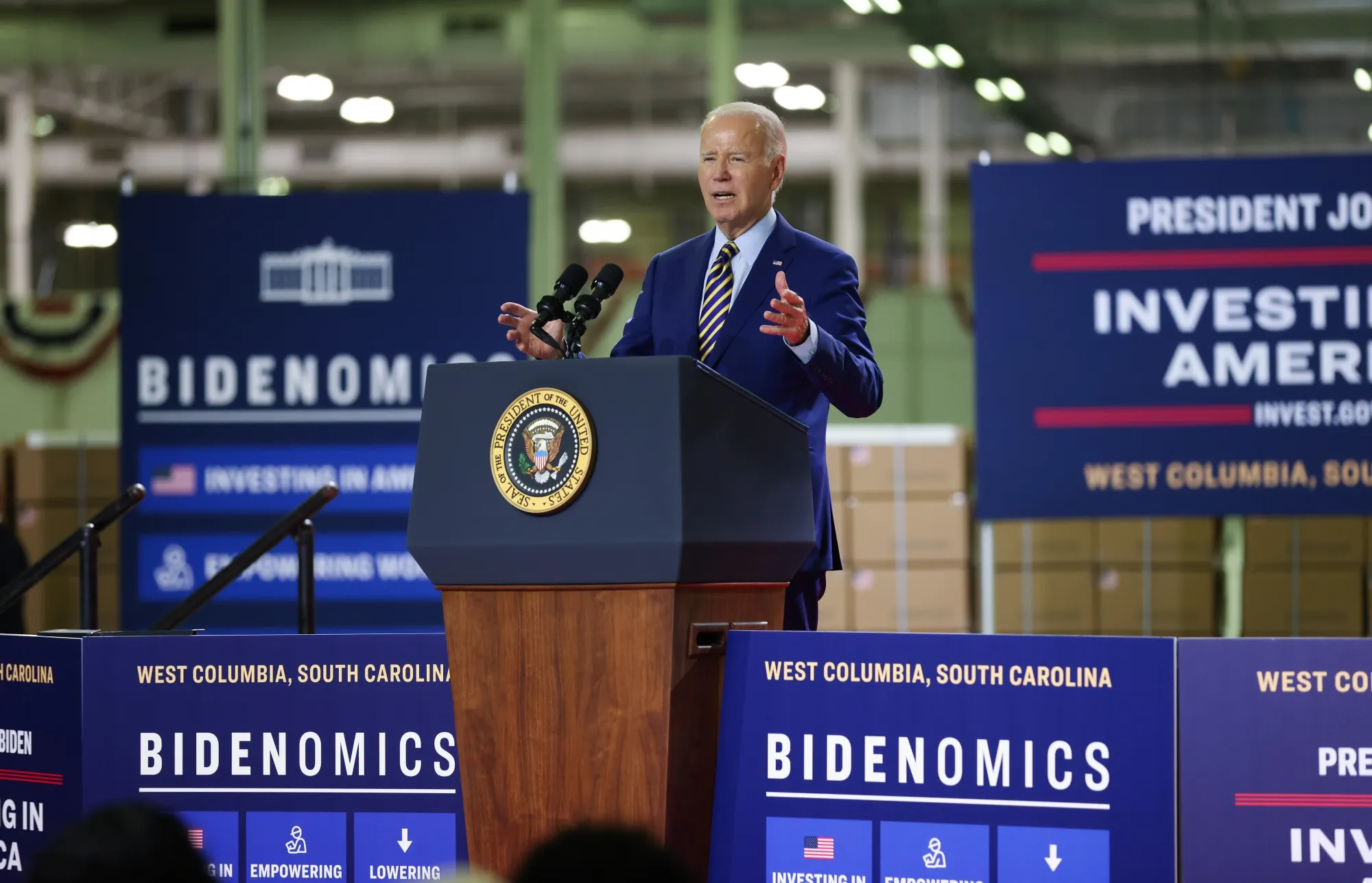 President Joe Biden speaks during an event in West Columbia, South Carolina.