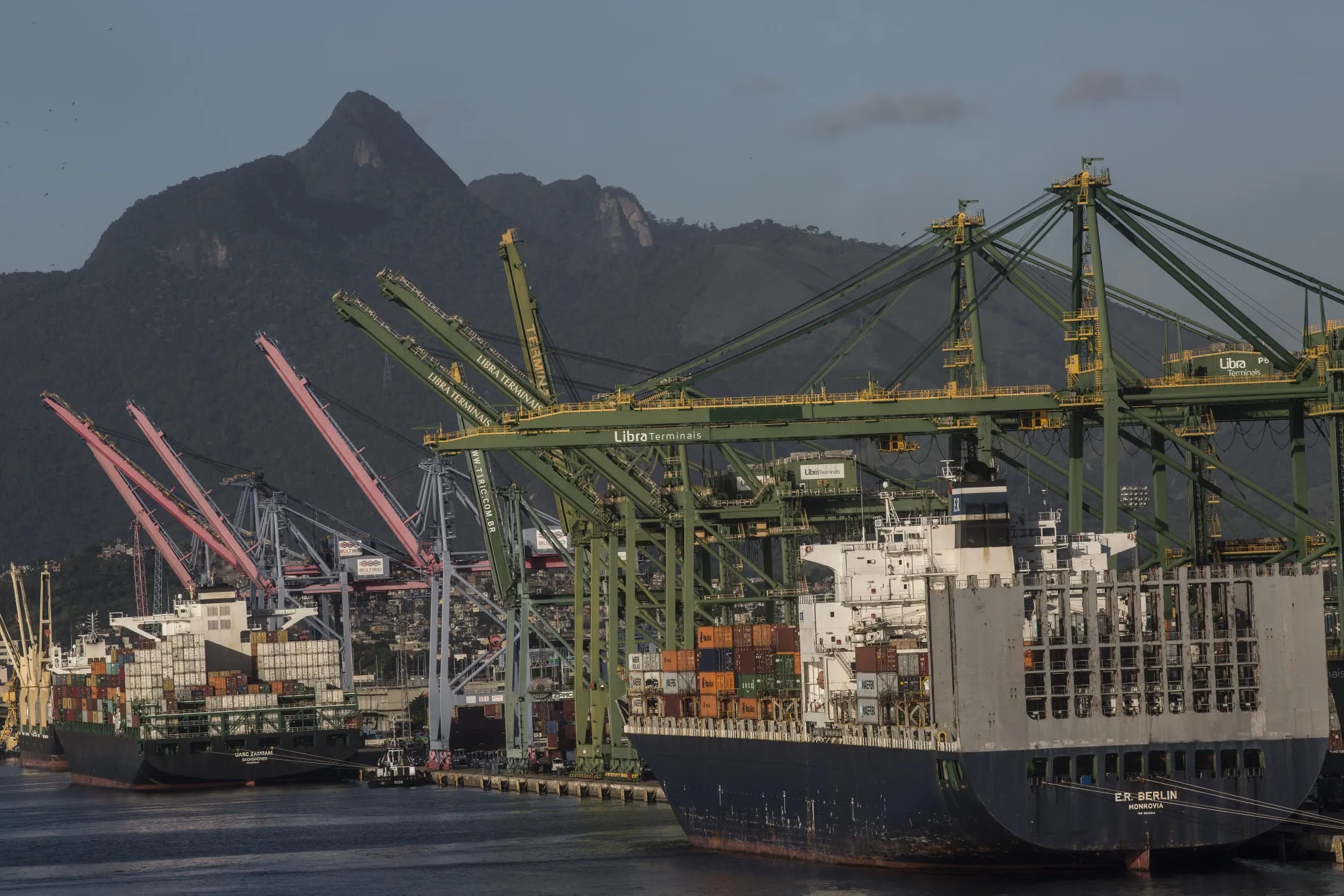Cargo ships sit docked at the Port of Rio de Janeiro in March.