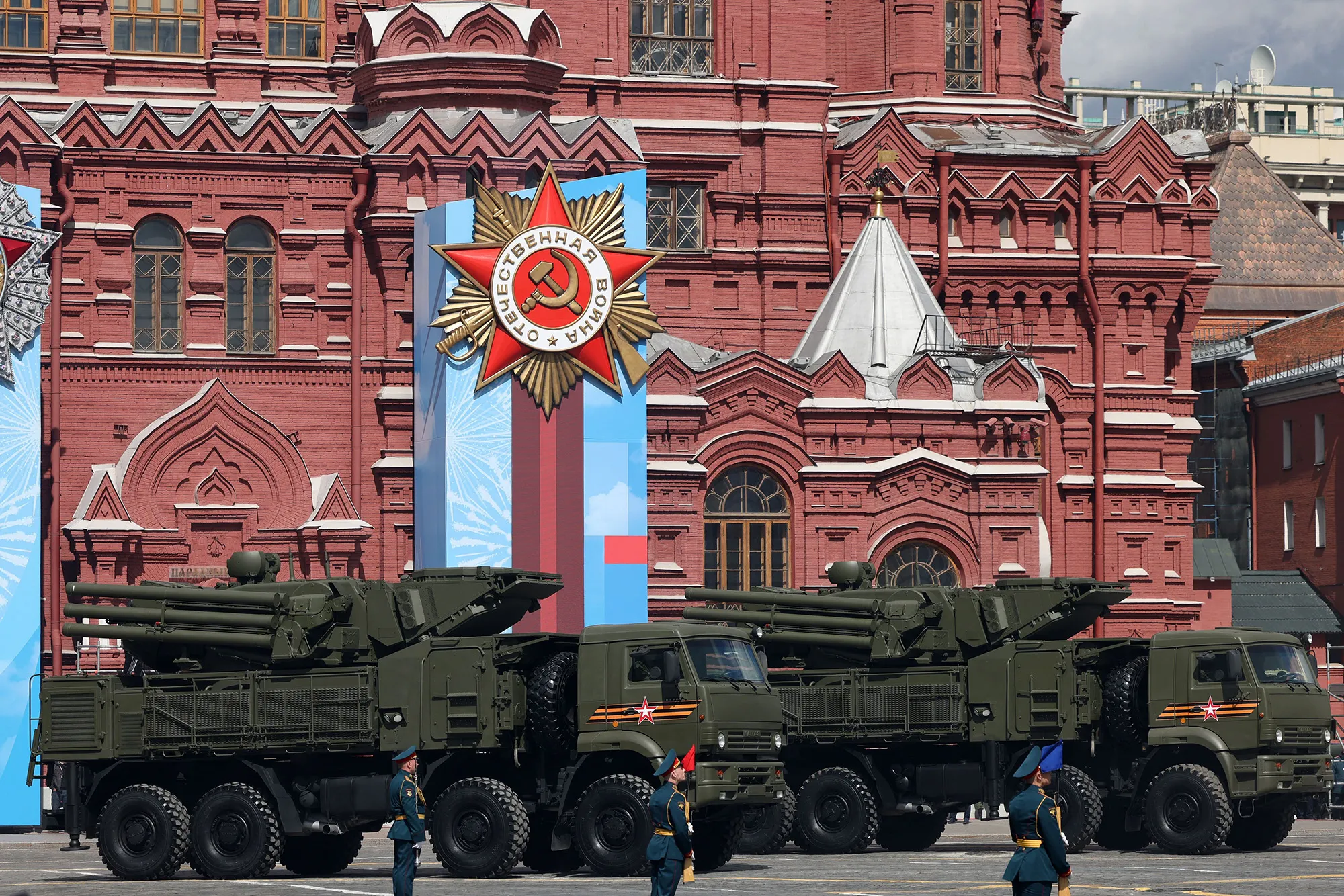 Pantsir systems move through Red Square during a Victory Day military parade.