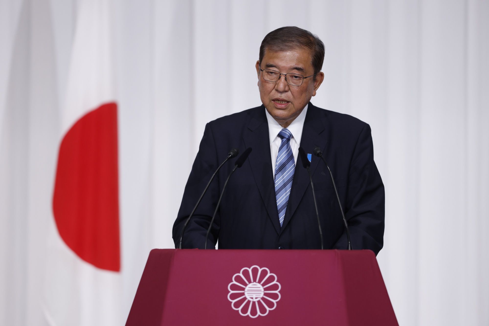 Shigeru Ishiba during a news conference at the party's headquarters in Tokyo on Oct. 28.
