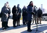Boston Mayor Michelle Wu speaks to reporters about her visit to Long Island in Boston on Jan. 4, 2022. 