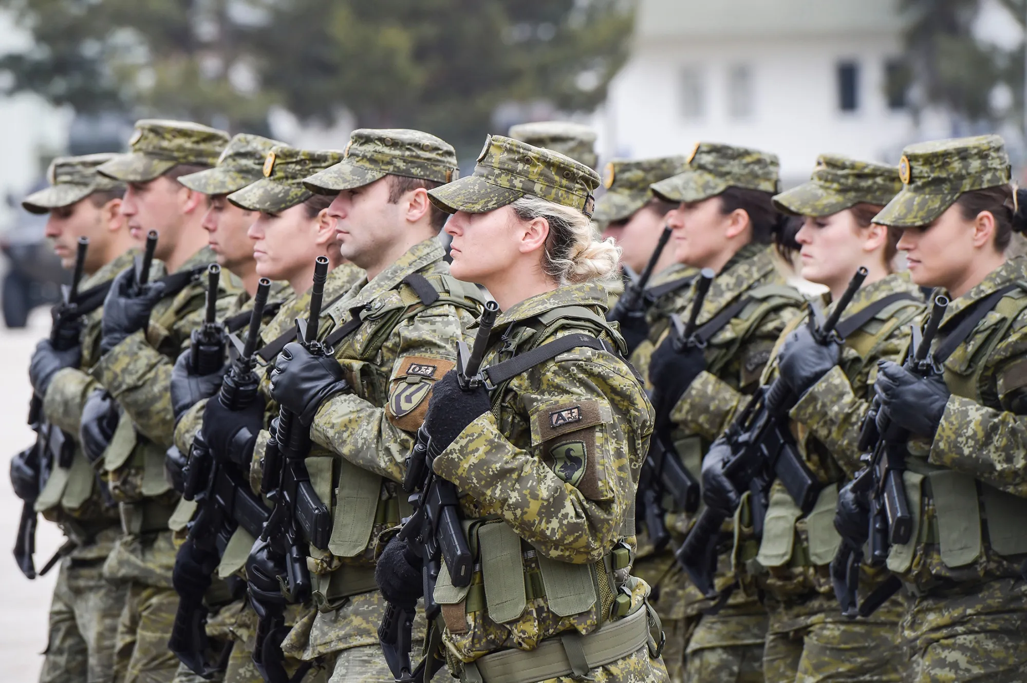 Members of the Kosovo Security Force (KSF) march during a ceremony in Pristina on March 5.