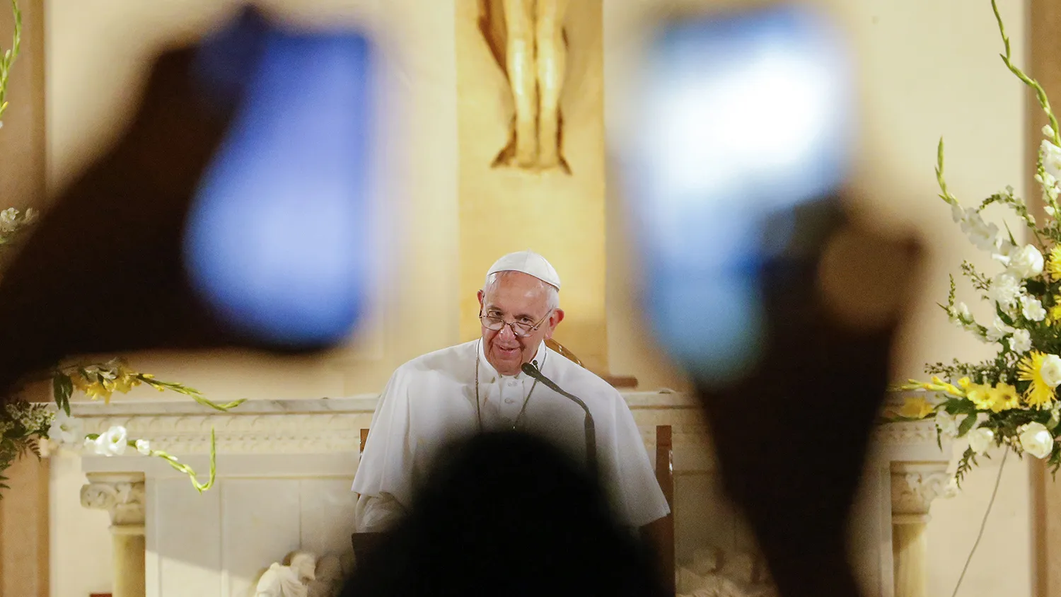 Pope Francis speaks at St. Patrick in the City Catholic church on Sept. 24, 2015 in Washington.
