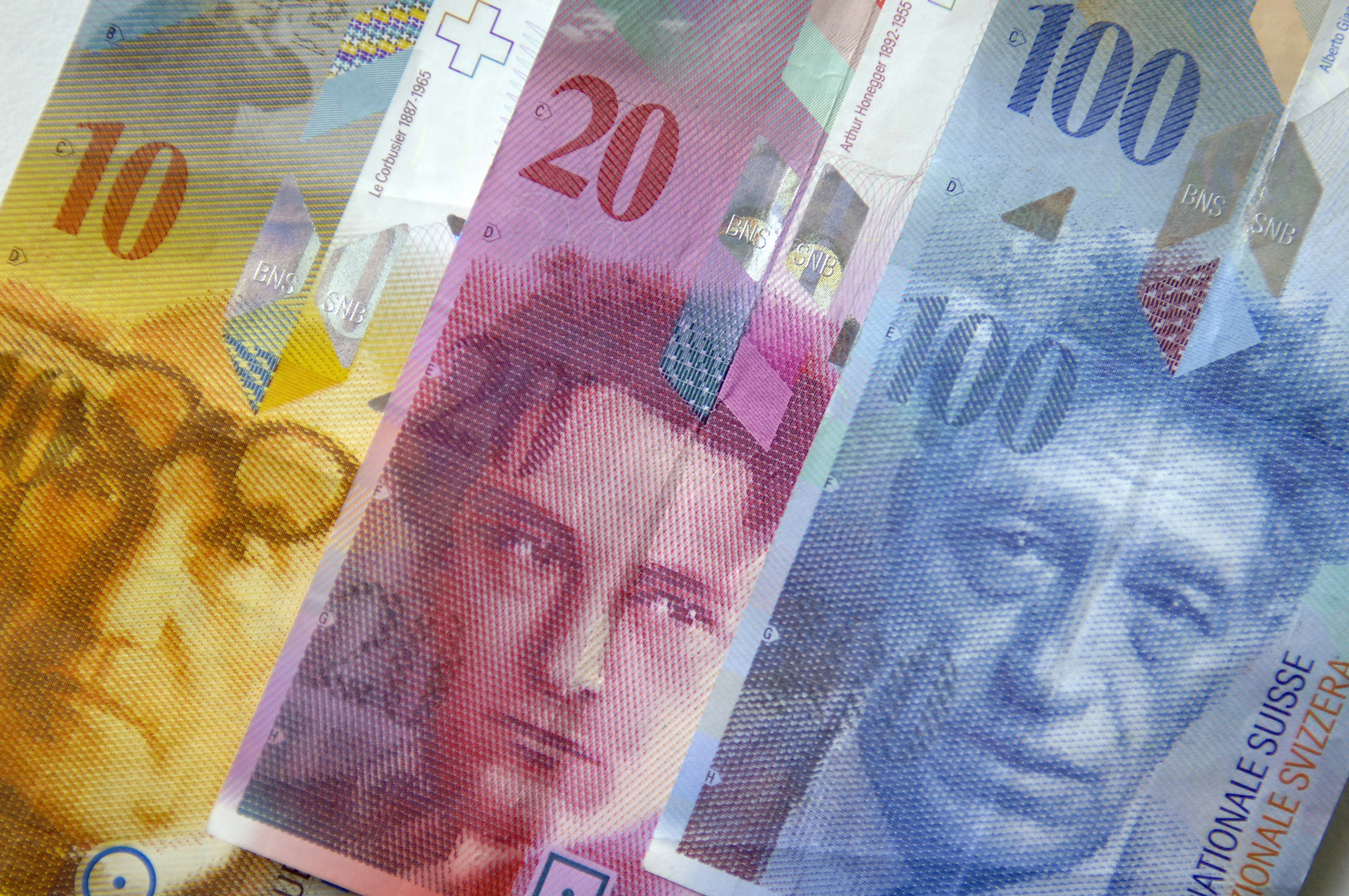Swiss franc notes.
