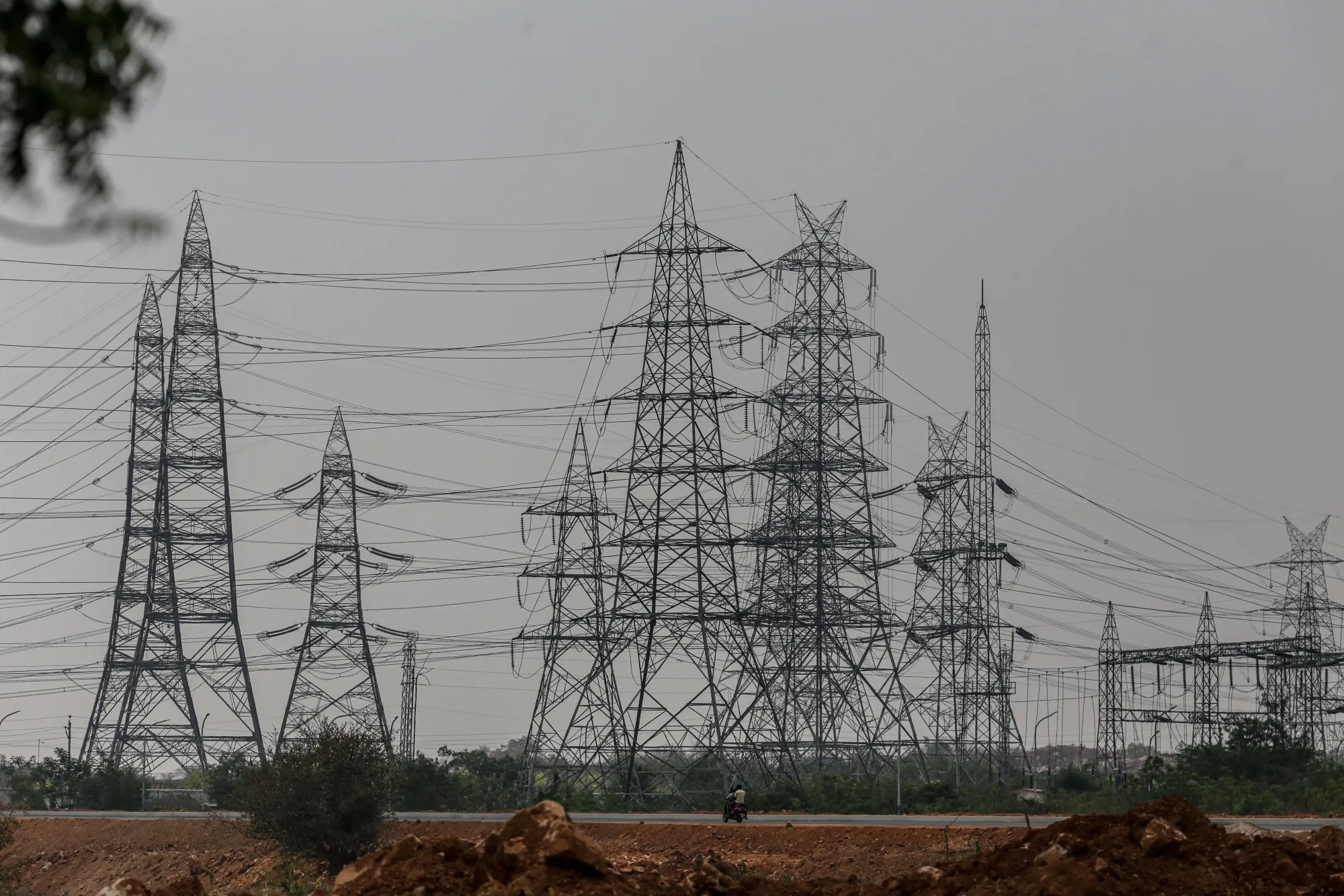 Power lines and transmission towers Hyderabad, India. 