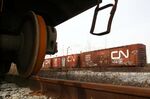 Canadian National Railway box cars are pictured in a rail yard just north of Toronto.