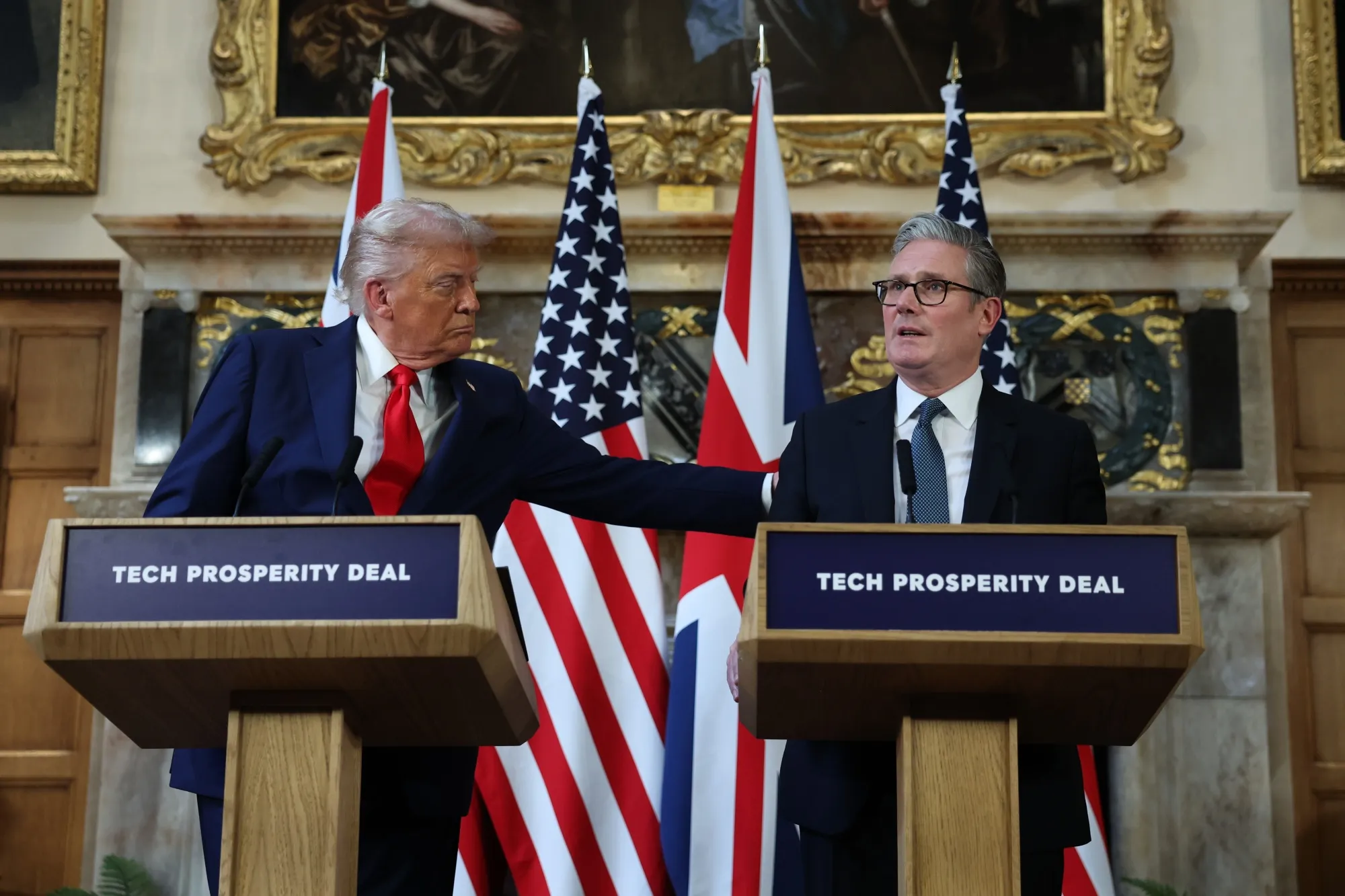 US President Donald Trump, left, and Keir Starmer, UK prime minister, during a news conference at Chequers, near Aylesbury, UK, on Sept. 18.