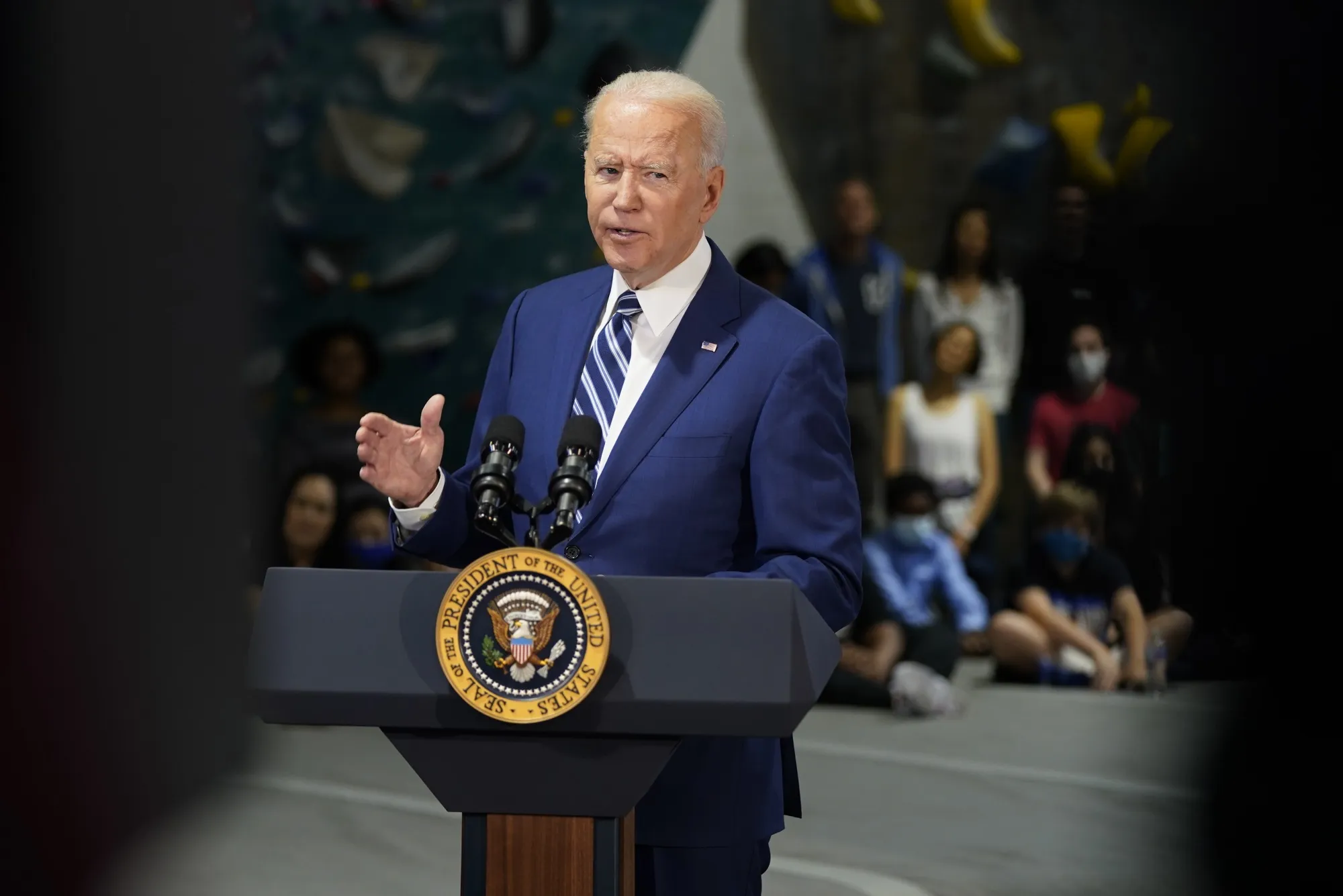 Joe Biden speaks during an event in Alexandria, Virginia on May 28.