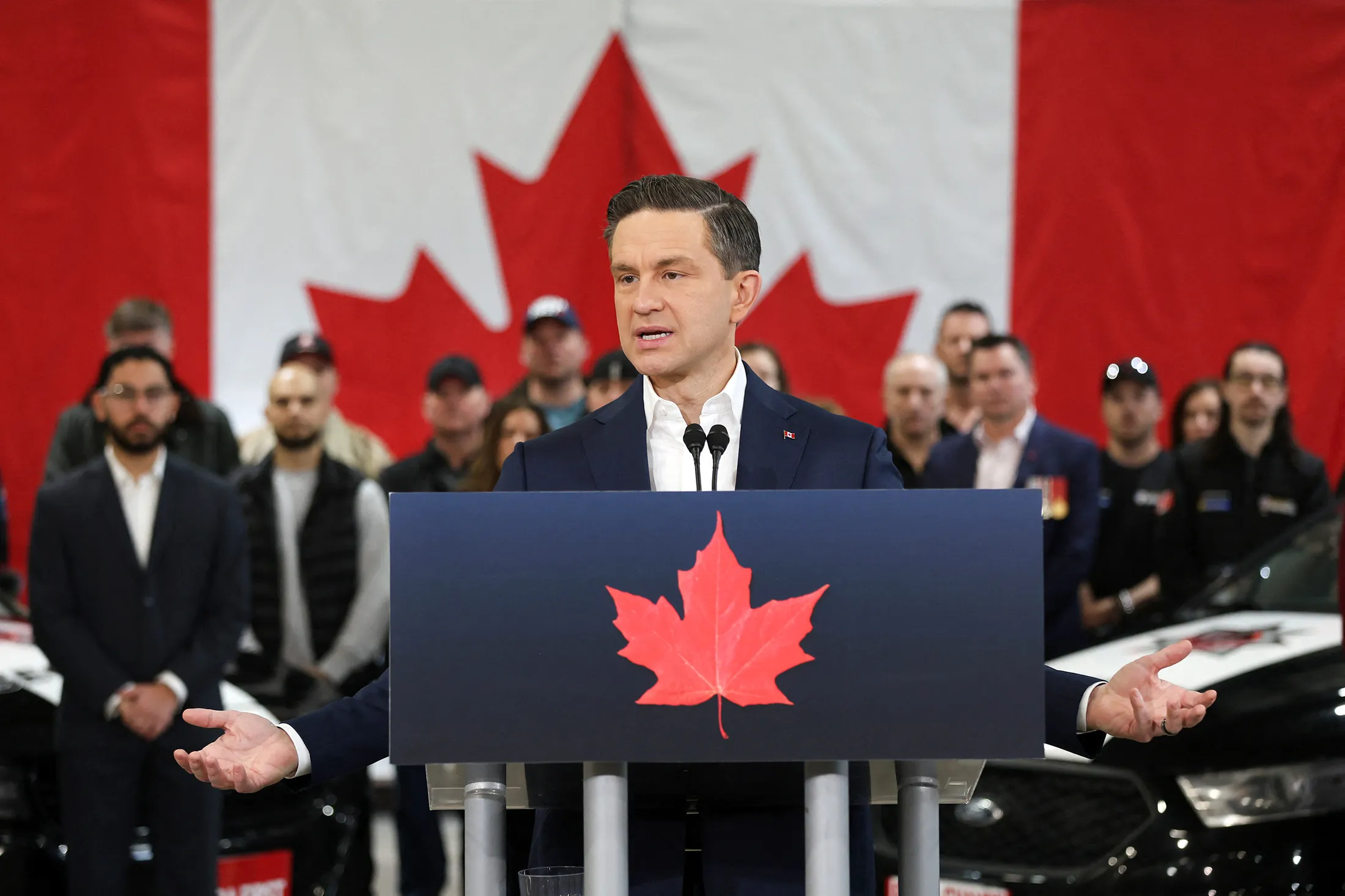 Pierre Poilievre speaks during a campaign event in Ottawa, Canada, on April 12.