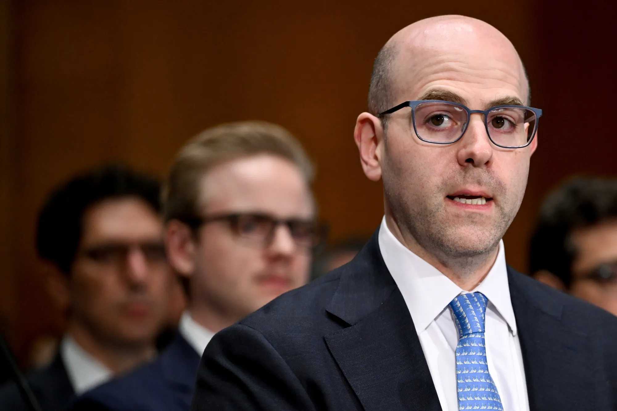 Stephen Miran during a Senate Banking, Housing, and Urban Affairs Committee confirmation hearing in Washington on Sept. 4.