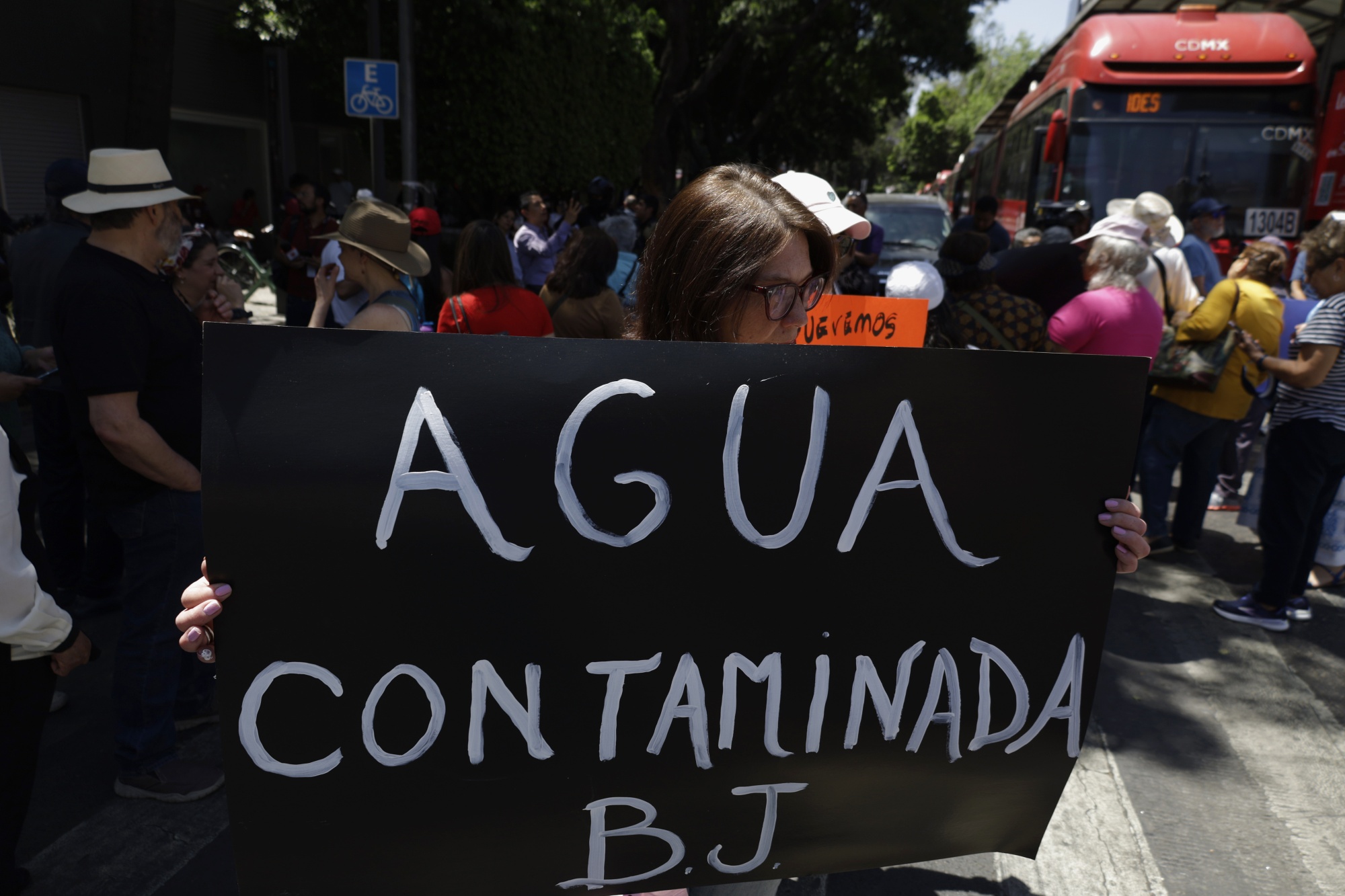 Residents of the Benito Juarez district in Mexico City protest a gasoline-like smell in the water in their homes on April 9.