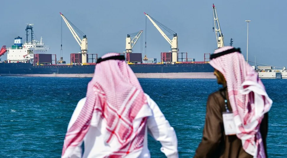 An oil tanker sits at the port of Ras al-Khair,&nbsp;in Saudi Arabia.