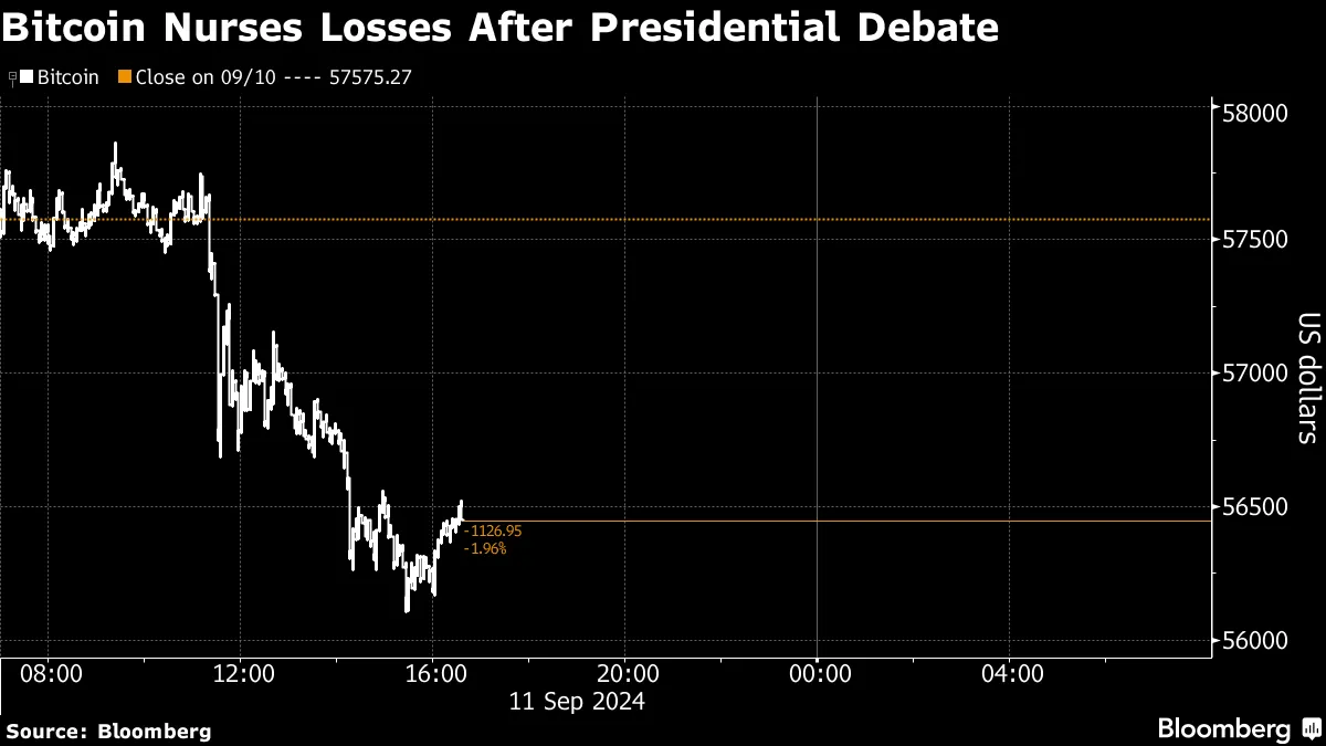 Bitcoin (BTC) Dips as Harris, Pro-Crypto Trump Spar in Presidential Debate  - Bloomberg