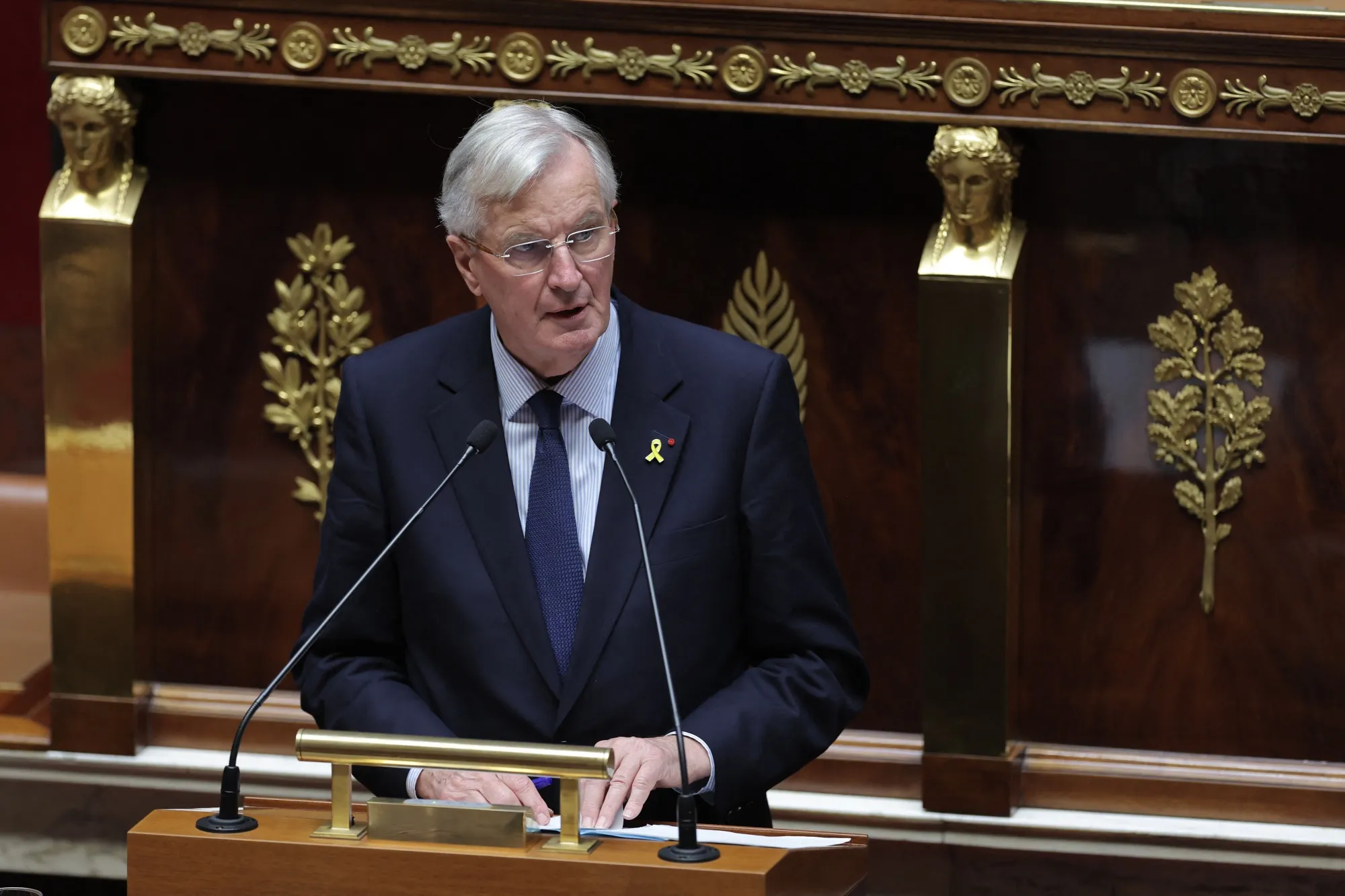 Michel Barnier&nbsp;speaks at the National Assembly in Paris in October.