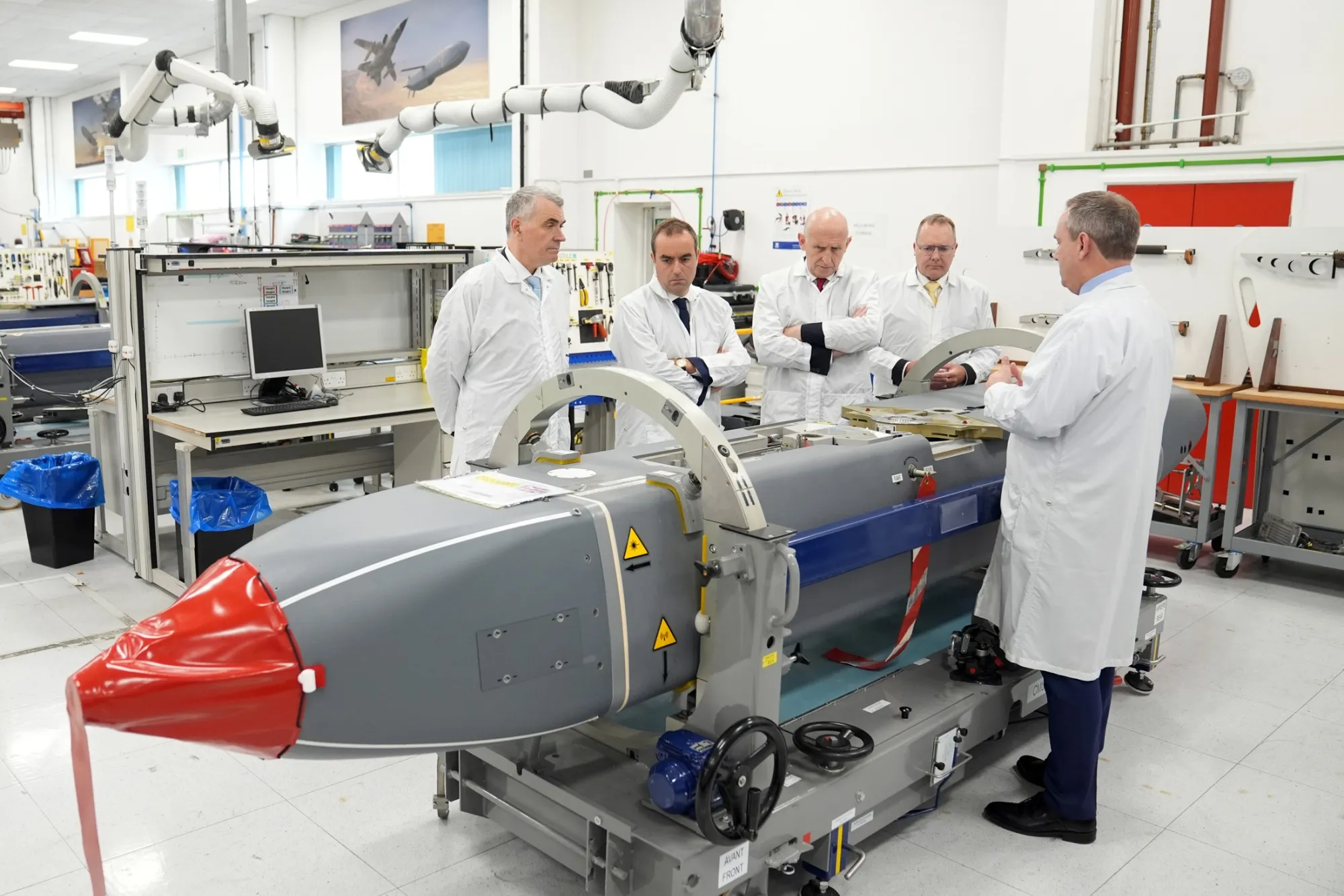 Defence Secretary John Healey, center, and French counterpart Sebastien Lecornu, second left, visit MDBA on July 9.