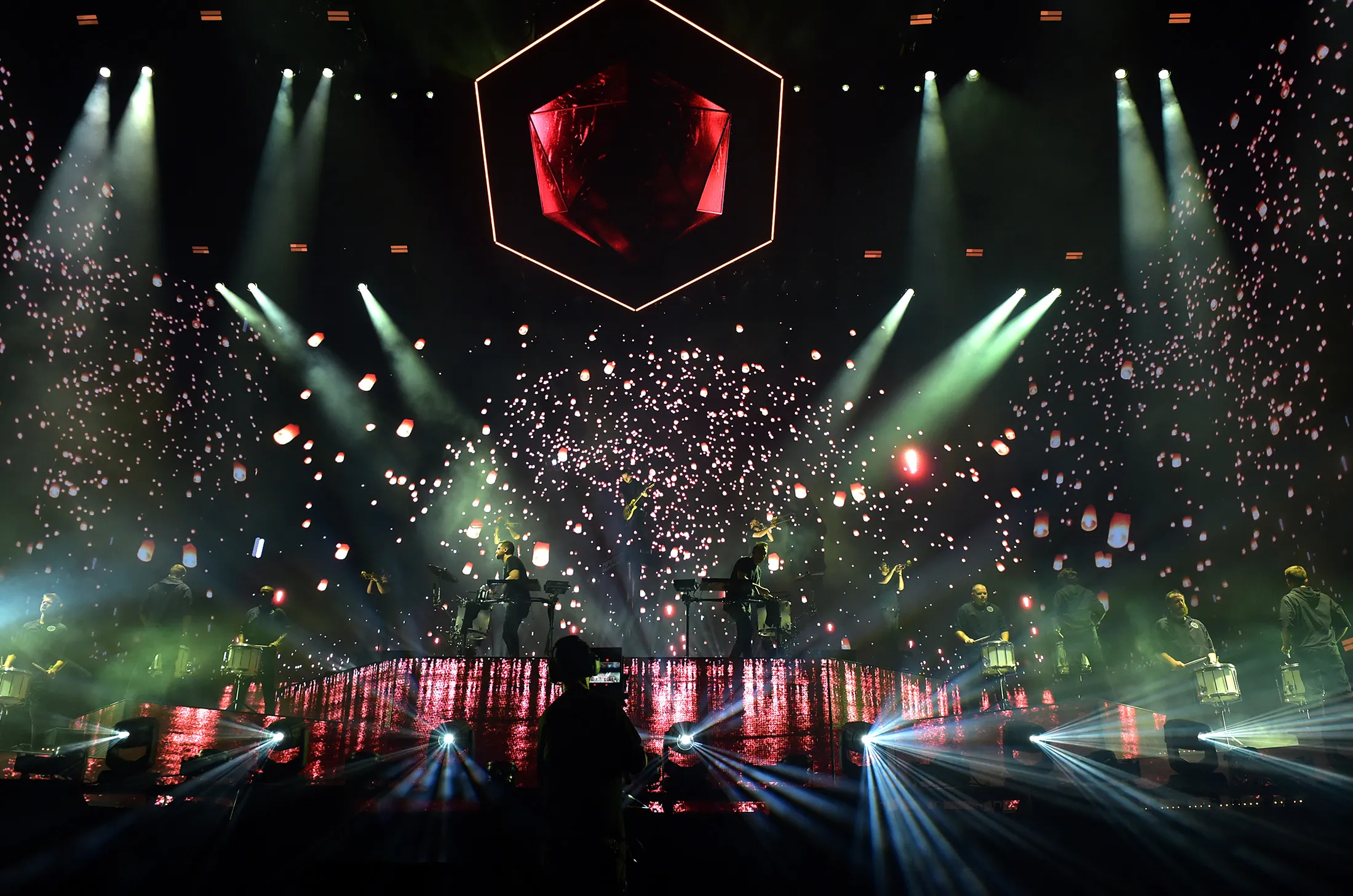 ODESZA&nbsp;plays onstage at Coachella&nbsp;on April 15.