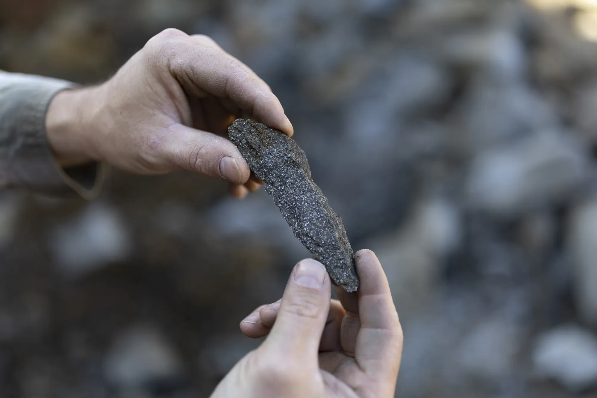 A shard of graphite ore at the Nouveau&nbsp;Monde Graphite Matawinie Mine in&nbsp;Quebec, Canada. Molten Industries plans to produce the material by breaking down methane gas.