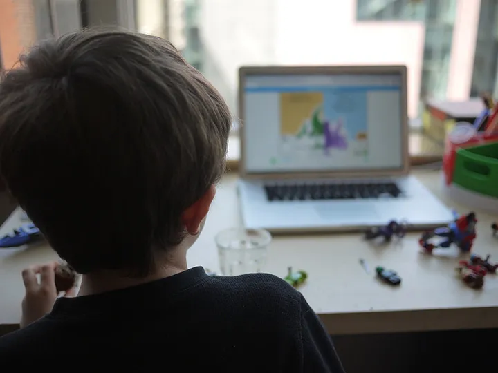 A&nbsp;boy participates in an online lesson in Chicago, Illinois.