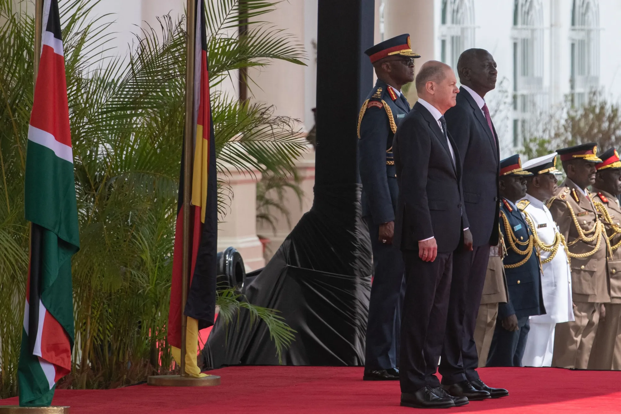 William Ruto and Olaf Scholz&nbsp;in Nairobi ,on May 5.