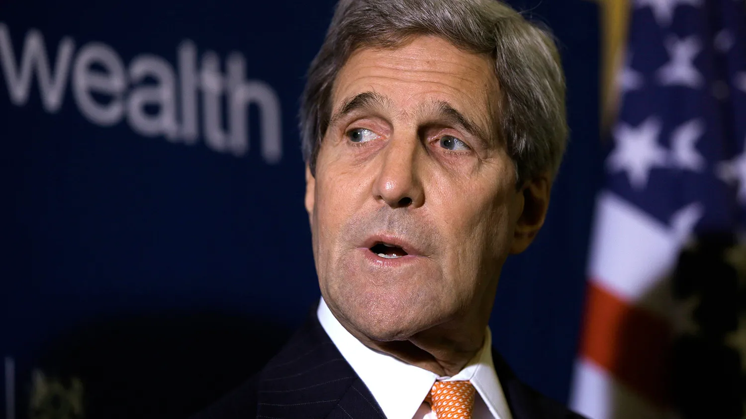 U.S. Secretary of State John Kerry makes a statement during a meeting with coalition members to discuss the threat of Islamic State, at Lancaster House on January 22, 2015 in London.
