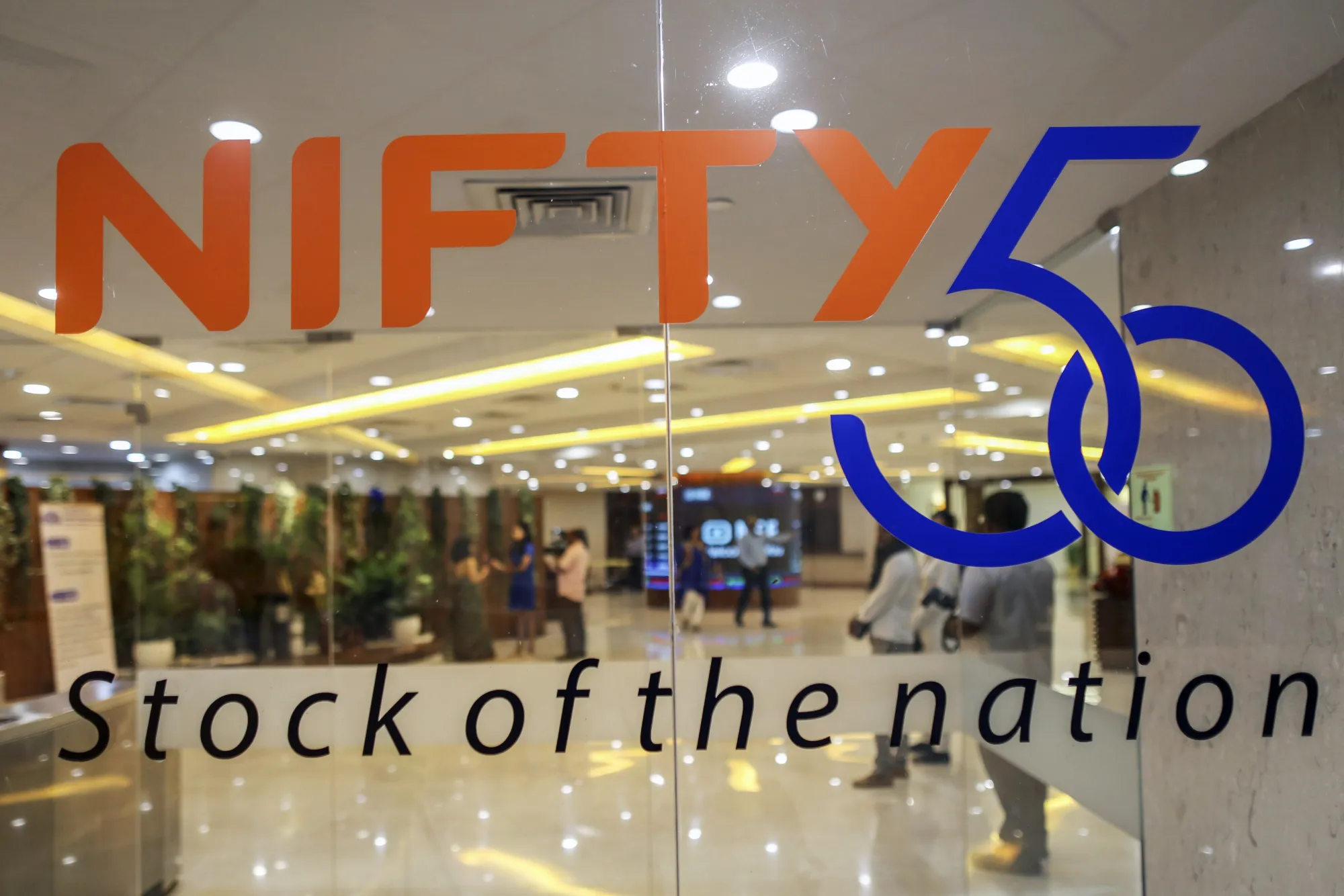 The Nifty Index logo at the National Stock Exchange of India in Mumbai.