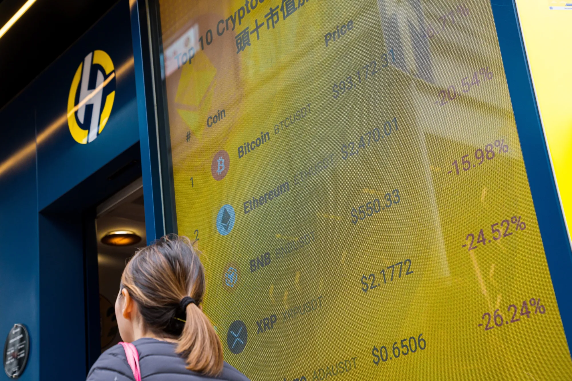 A screen showing the price of various cryptocurrencies on Monday in Hong Kong.