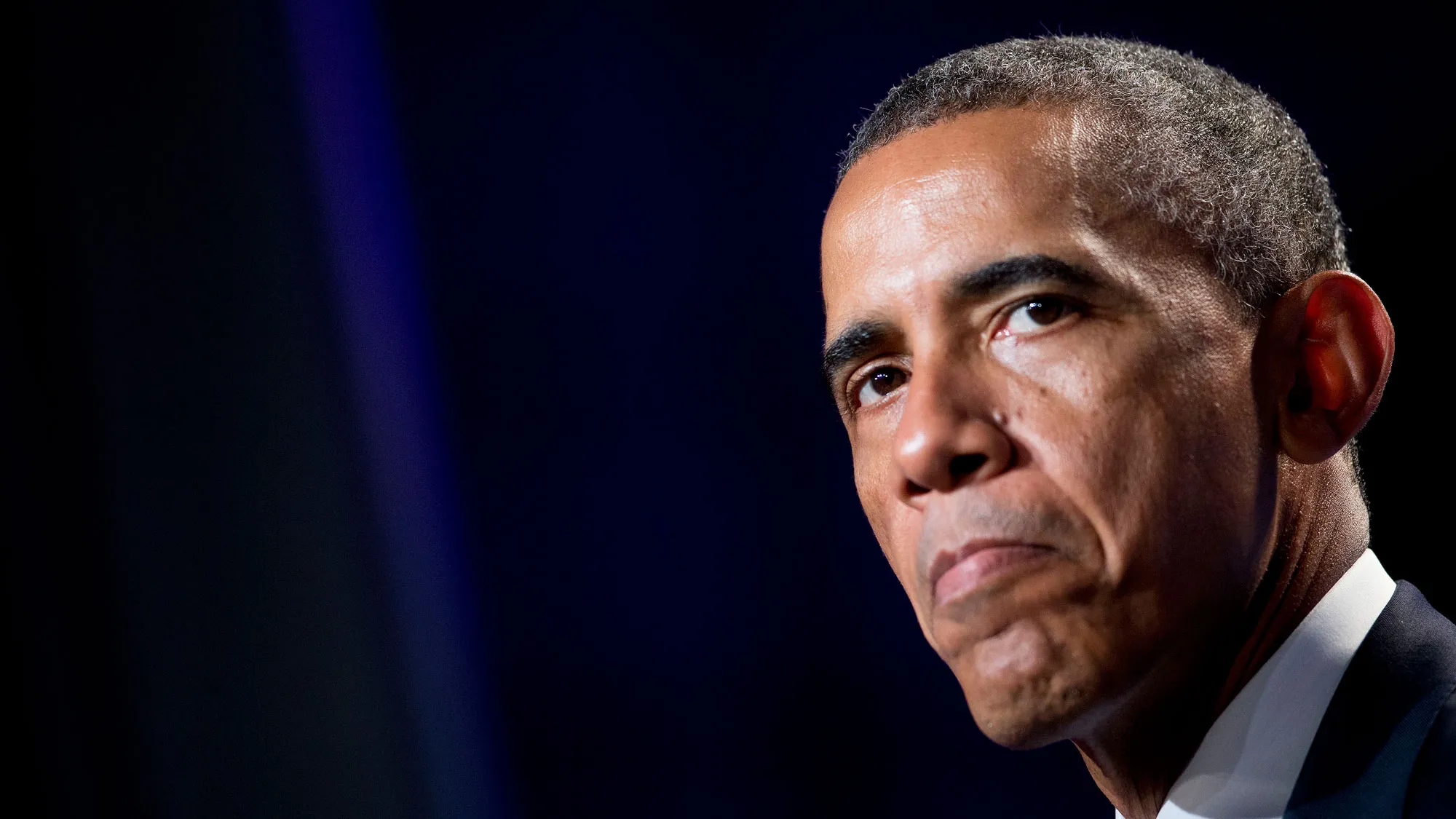 U.S. President Barack Obama pauses while speaking at the Democratic National Committee's (DNC) annual Women's Leadership Forum in Washington, D.C., U.S., on Friday, Sept. 19, 2014
