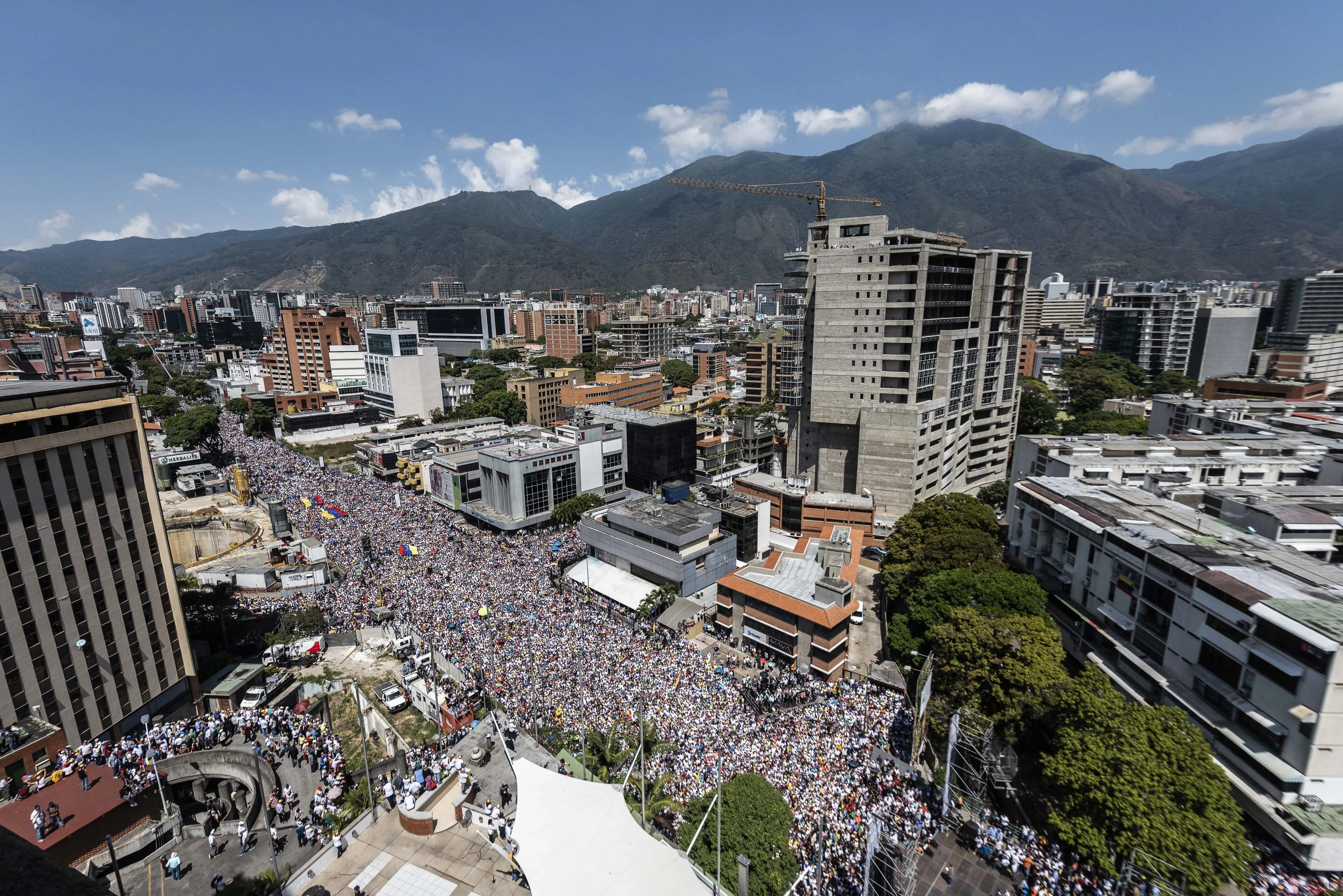 Demonstrators gather in the streets in Caracas on Feb. 2.