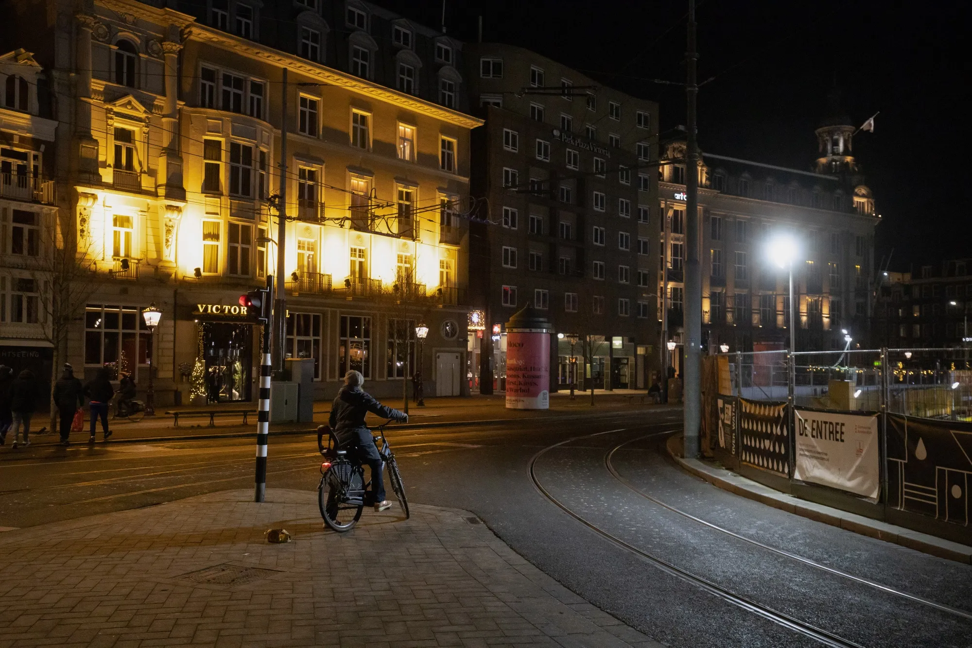 A quiet street at night during the introduction of lockdown measures in Amsterdam, on Dec. 21, 2021.