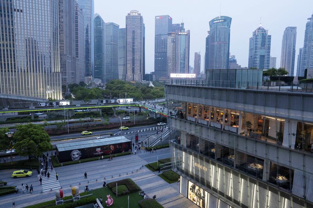 Commercial buildings in Pudong's Lujiazui Financial District in Shanghai, China