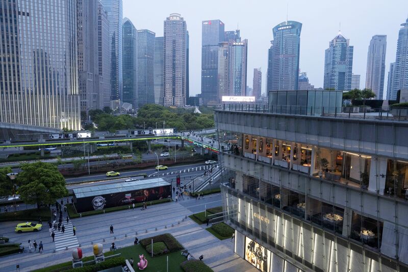 Commercial buildings in Pudong's Lujiazui Financial District in Shanghai, China