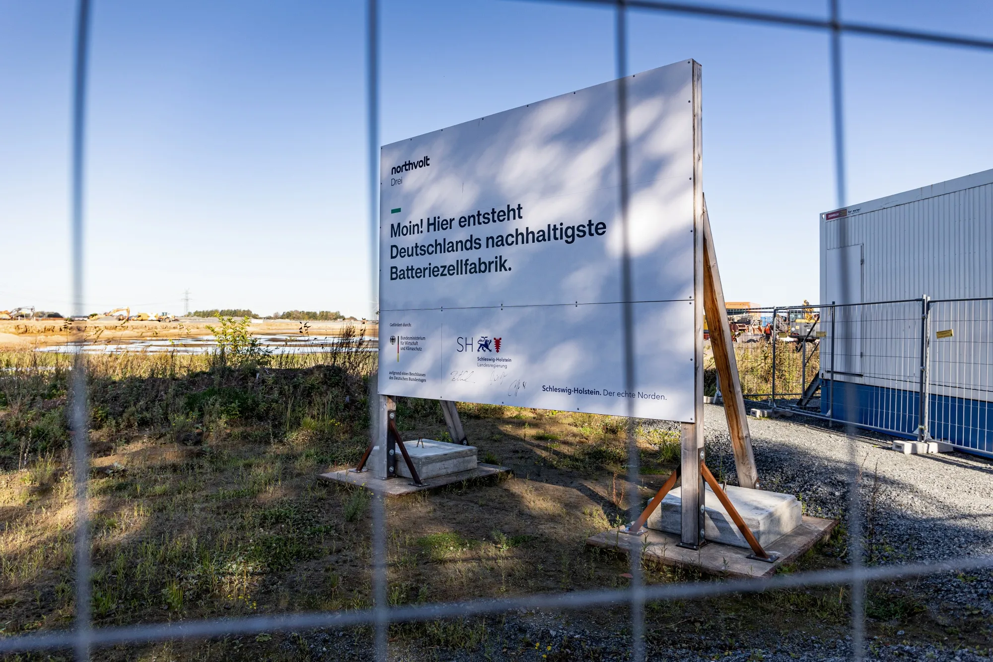 The Northvolt Drei EV battery gigafactory construction site in Heide, Germany.