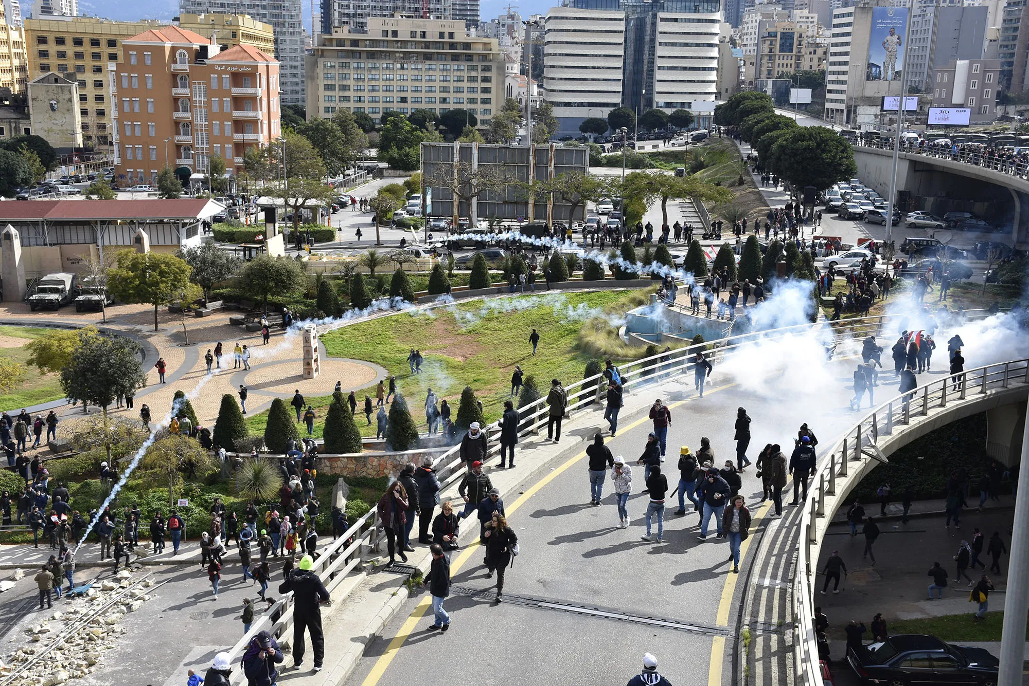 Security forces face protesters in Beirut&nbsp;on Feb.&nbsp;11.