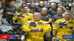A Roscosmos video frame shows Russian cosmonauts arrive at the International Space Station on March 18.