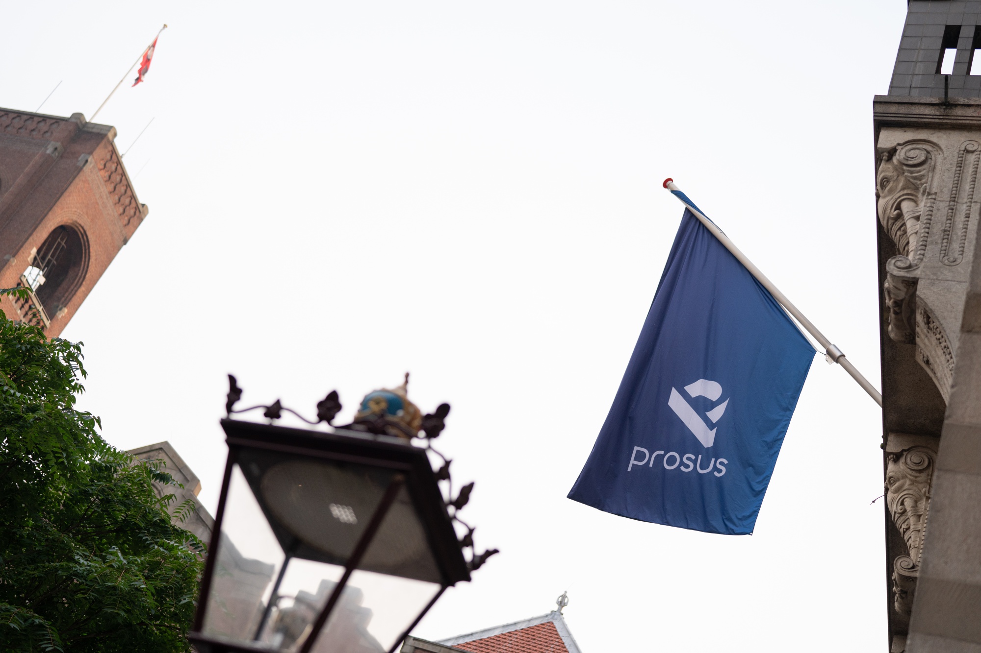 A Prosus flag&nbsp;outside the Amsterdam Stock Exchange.&nbsp;