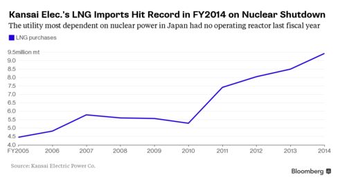 Kansai Electric's LNG imports hit a record last fiscal year as its nuclear reactors remained idled for safety checks