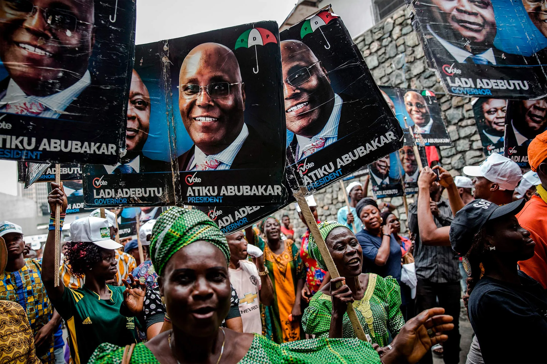 People's Democratic Party (PDP) supporters gather in Tafawa Balewa Square in Lagos, on Feb.&nbsp;12.&nbsp;