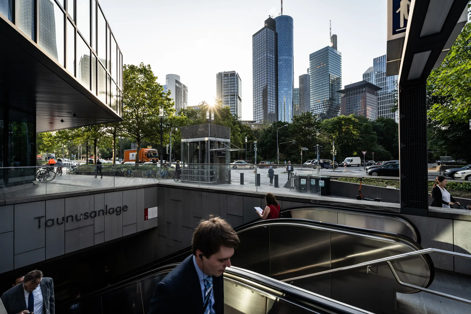 Morning Rush Hour Workers in Germany's Financial Center 