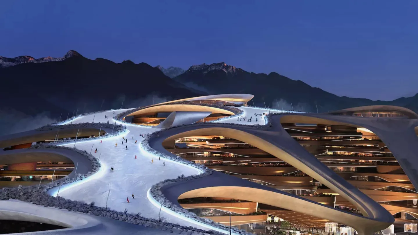 An artist’s impression from an October 2022 NEOM press release that highlighted plans for Trojena, its sprawling futuristic ski resort in the desert.