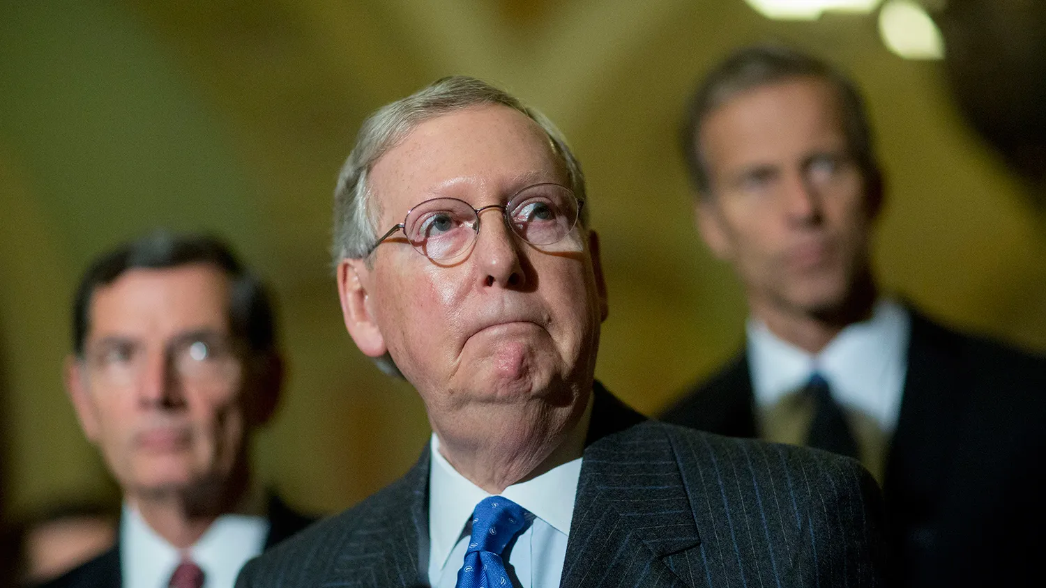Senate Majority Leader Mitch McConnell listens to a question during a news conference at the U.S. Capitol on Oct. 27, 2015.
