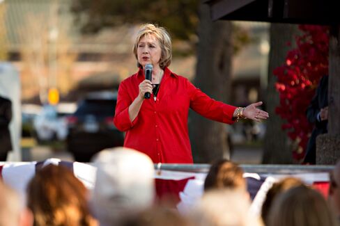 Hillary Clinton speaks during a town hall event at S.T. Morrison Park in Coralville, Iowa, on Nov. 3.