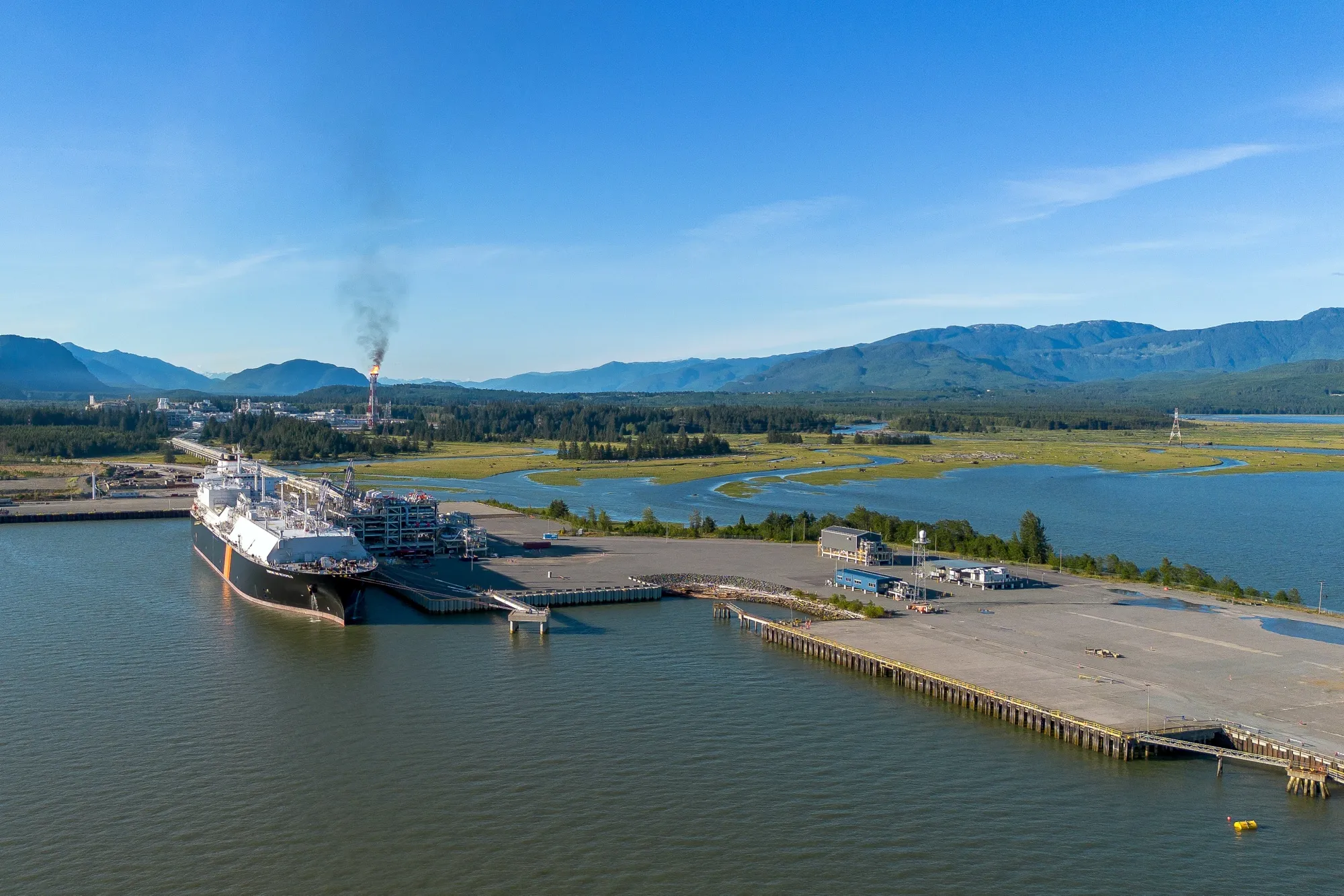 An LNG carrier is loaded at the LNG Canada docks in Kitimat, British Columbia.
