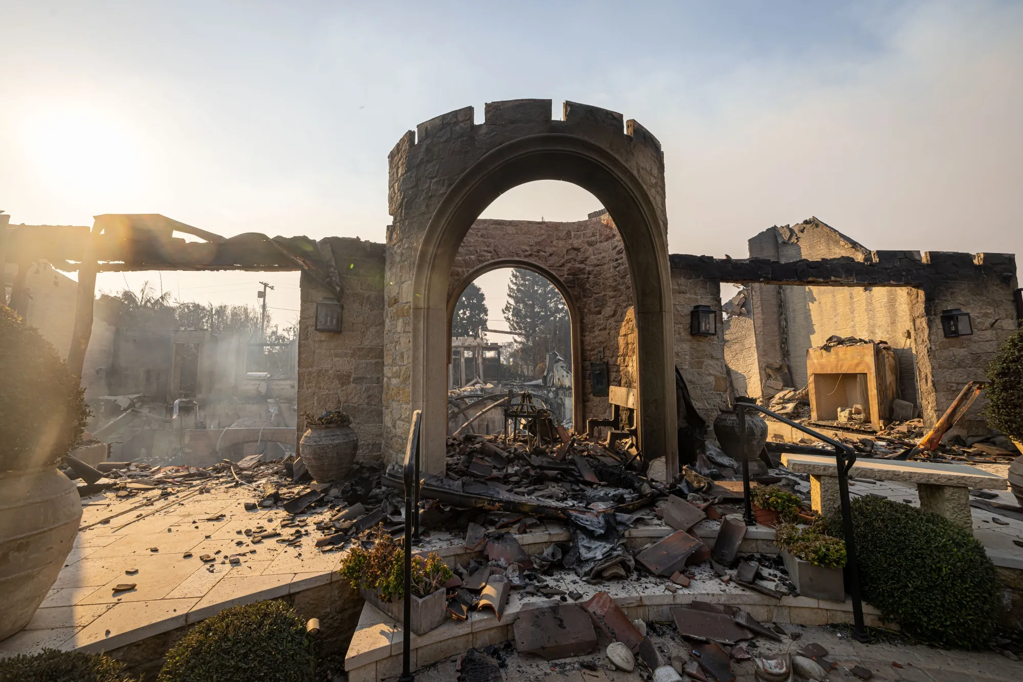 A home reduced to stone and ashes from the Palisades Fire in Los Angeles&nbsp;on&nbsp;Jan. 9.