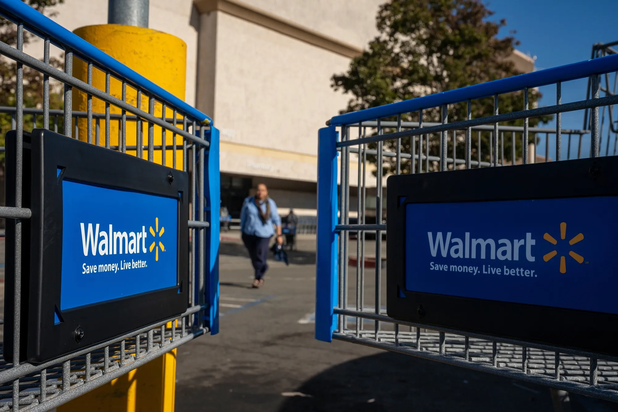 Shopping carts outside a Walmart store in Richmond, California.