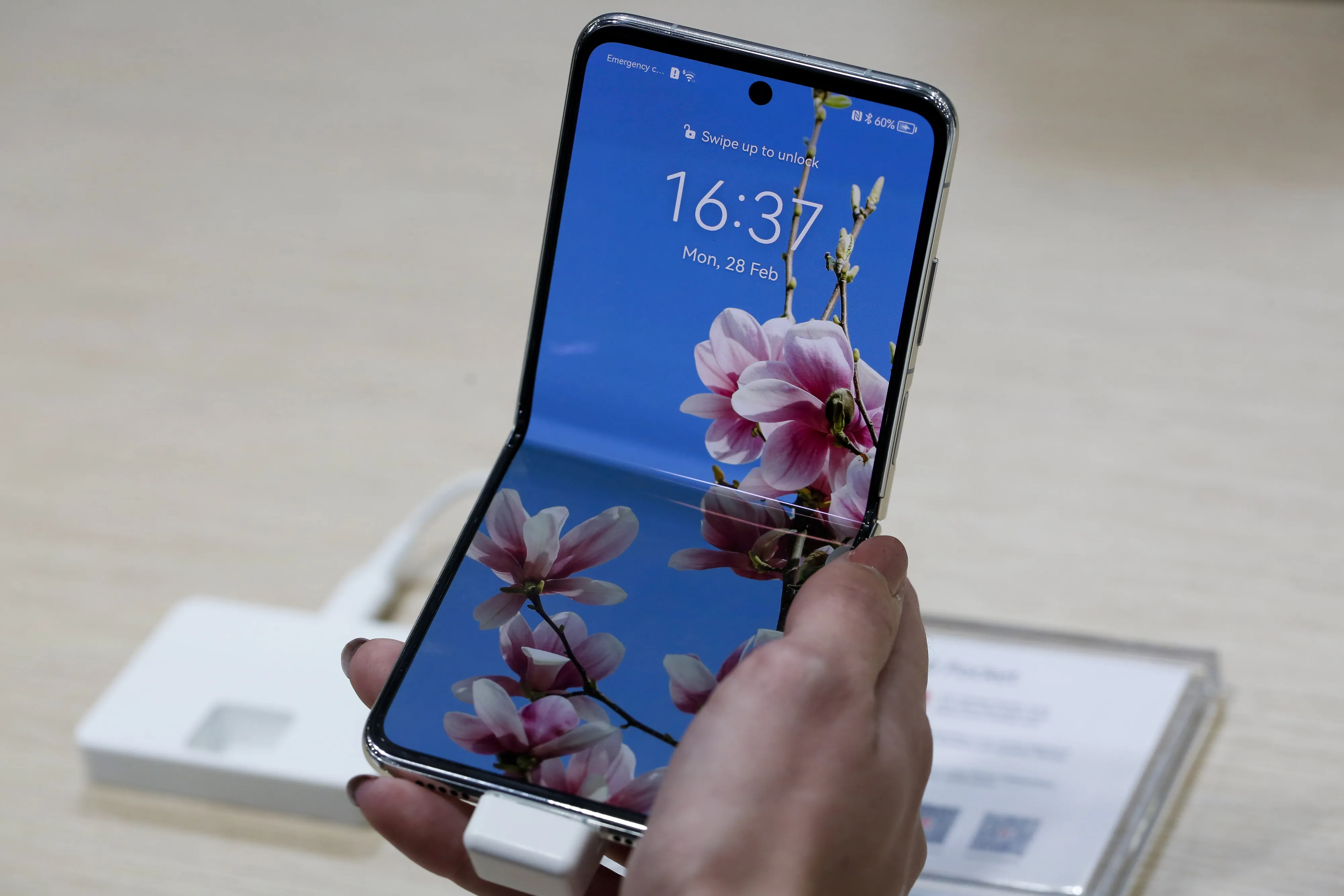 A Huawei Technologies Co. P50 Pocket foldable smartphone.