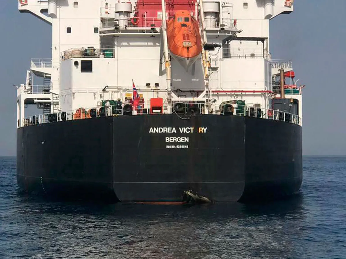 The Andrea Victory tanker off the coast of Fujairah on May 13.