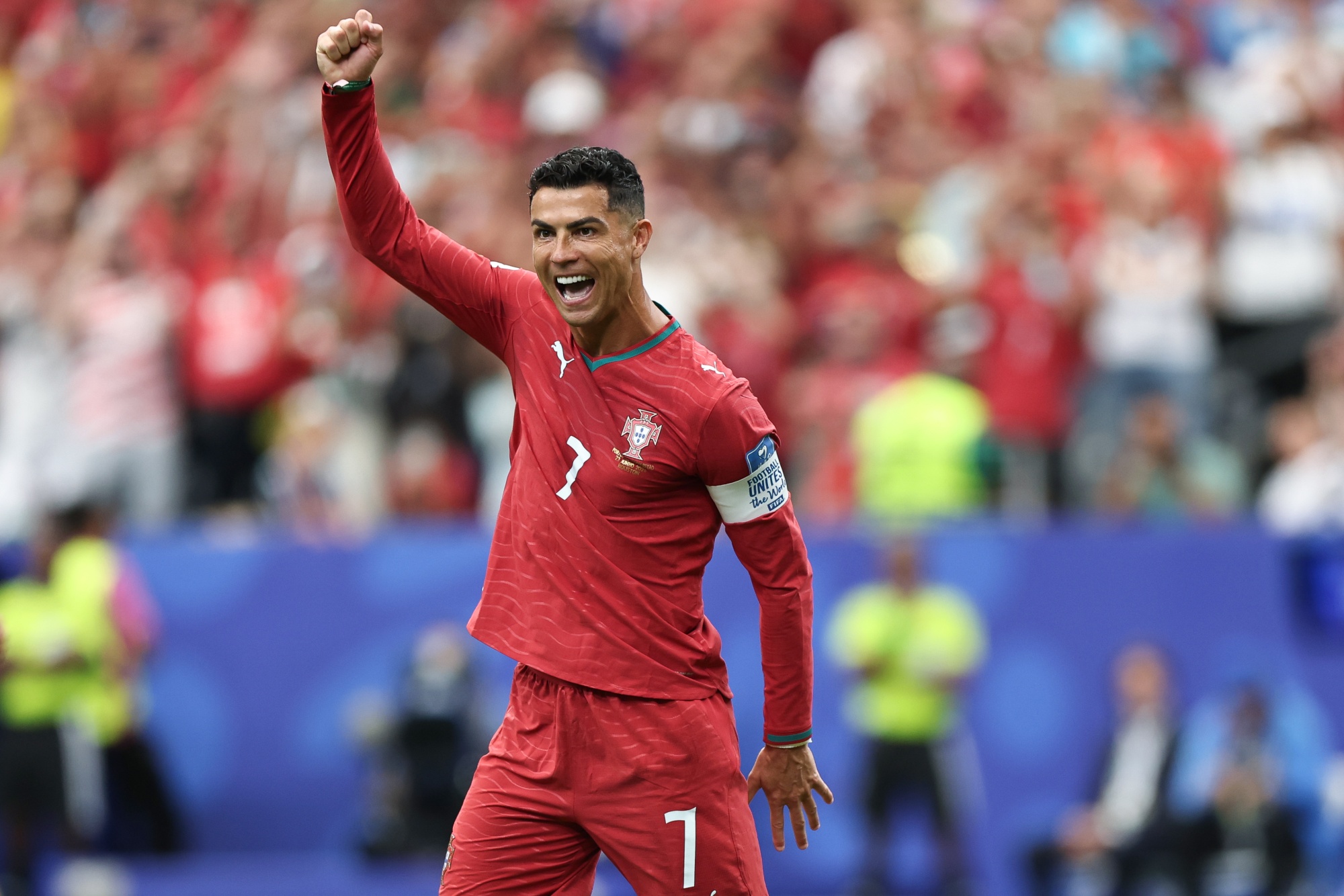 Cristiano Ronaldo celebrates during the FIFA World Cup 2026 Group K match at Houston Stadium on June 23.