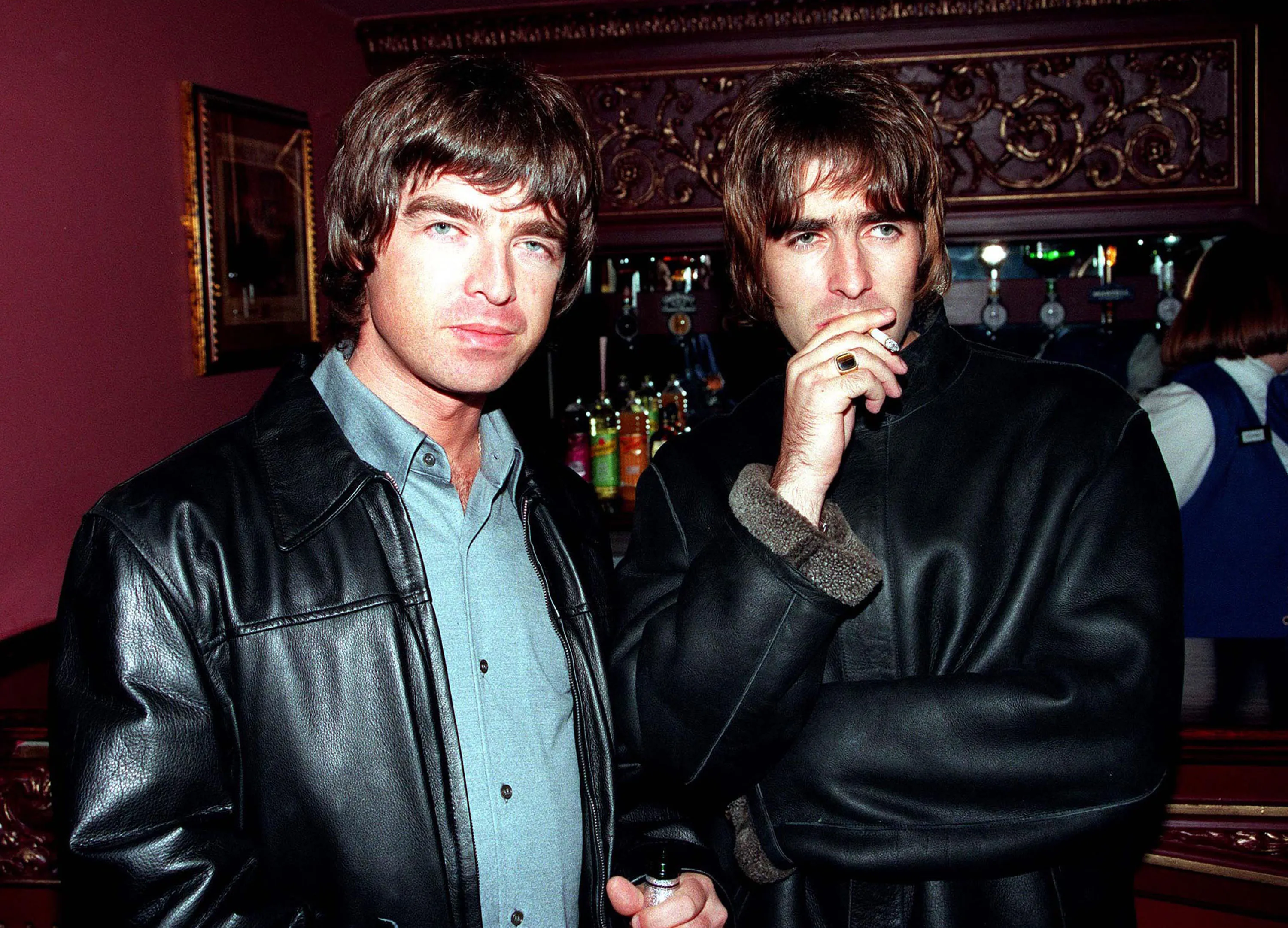 Oasis lead singer Liam Gallagher and brother Noel Gallagher in 1995.