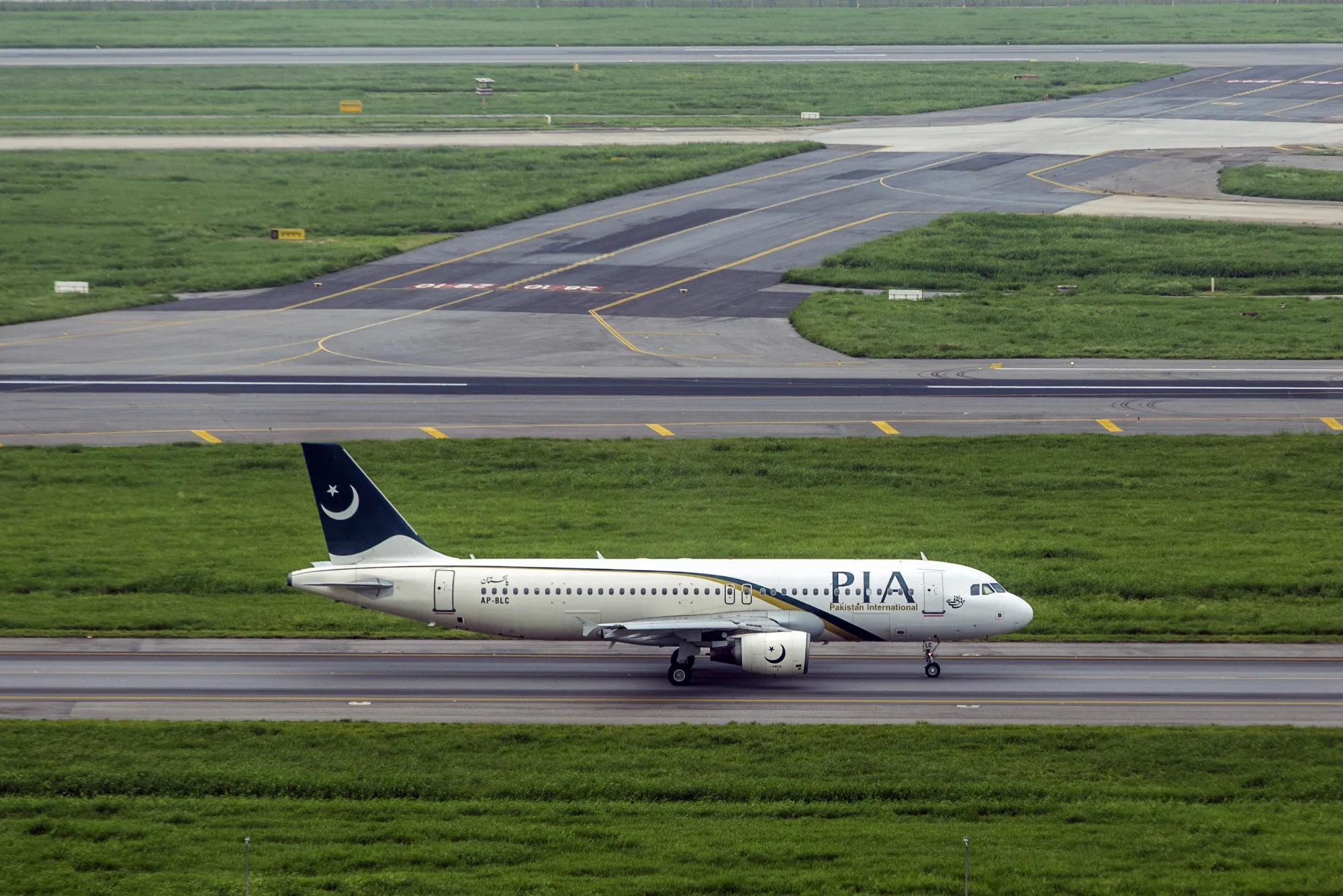 An aircraft operated by Pakistan International Airlines Corp. at Indira Gandhi International Airport in Delhi, India.